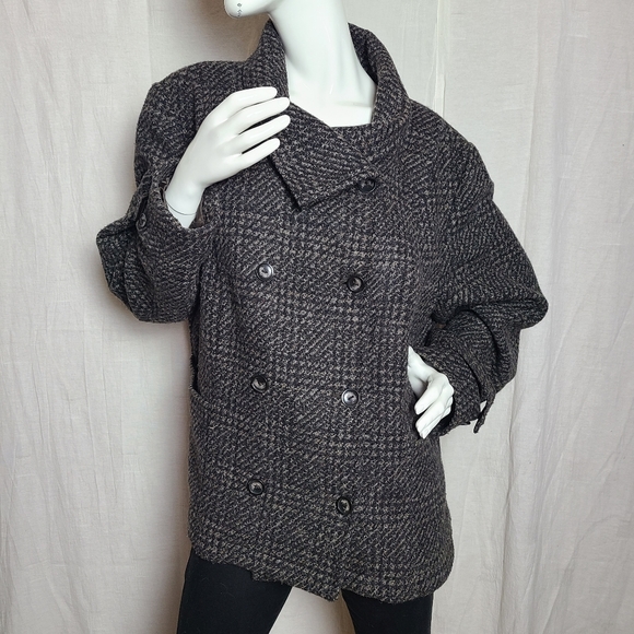 Dalia Collection Brown Houndstooth Wool Blend Double Breaster Blazer Coat - Picture 2 of 15